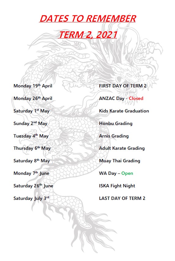 Dates to Remember Term 2, 2021
